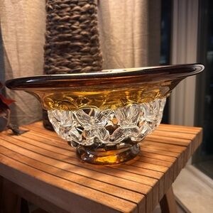 Amber and Clear Glass Decorative Bowl